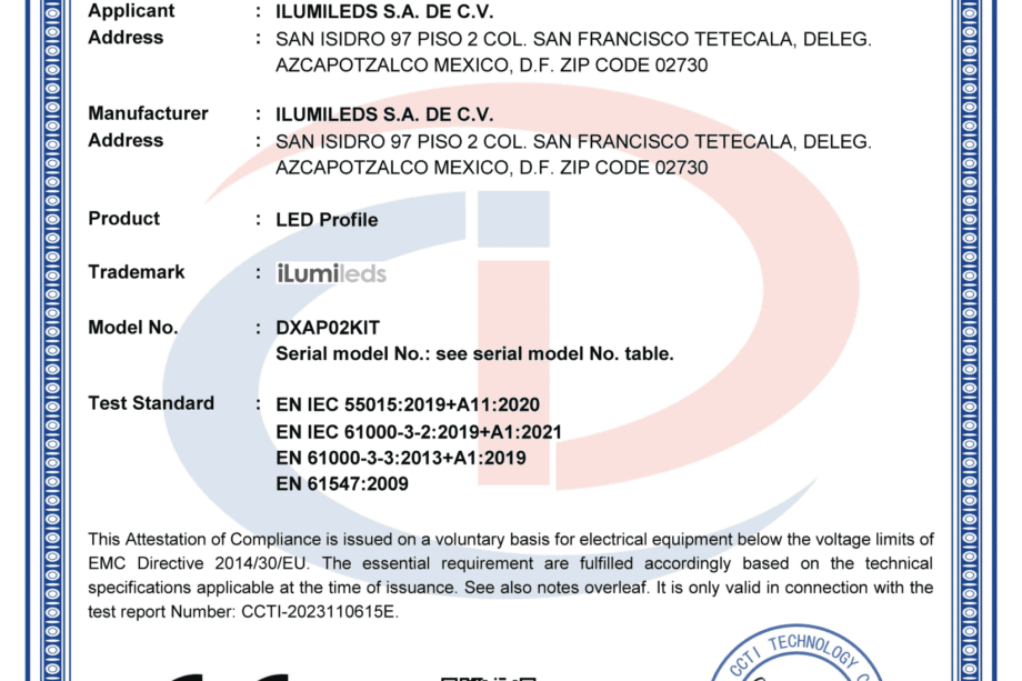 CCTI-2023110615C-led profile_DXAP02KIT_CE-EMC_EN 55015_Certificate