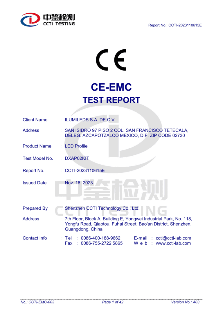 CCTI-2023110615E_-led profile_DXAP02KIT_CE-EMC_EN 55015_Report